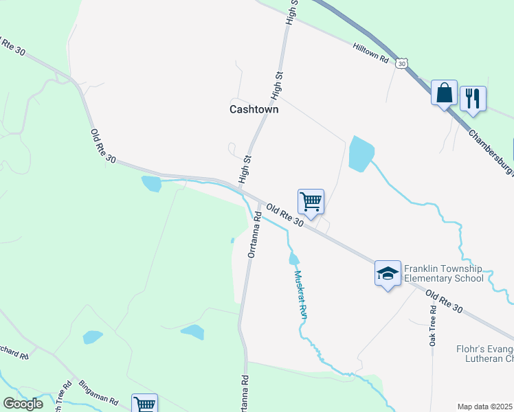 map of restaurants, bars, coffee shops, grocery stores, and more near 1205 Orrtanna Road in Orrtanna