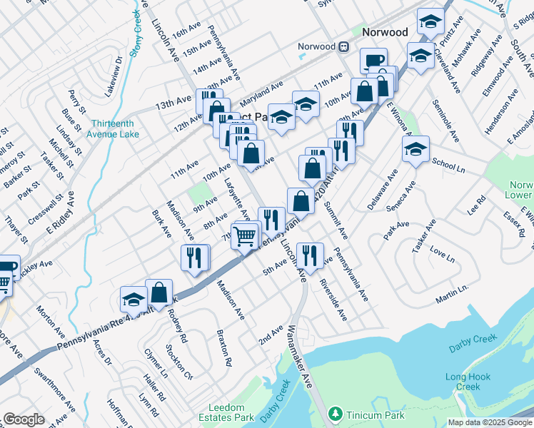 map of restaurants, bars, coffee shops, grocery stores, and more near 701 Lincoln Avenue in Prospect Park
