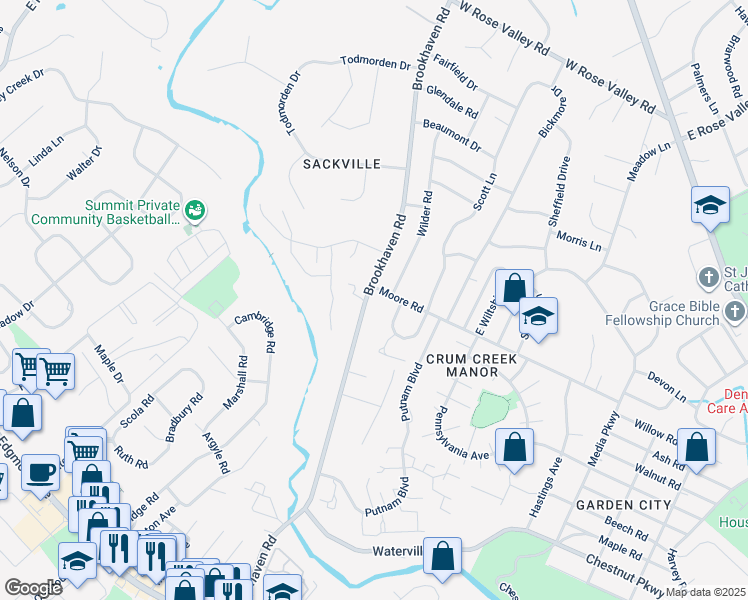 map of restaurants, bars, coffee shops, grocery stores, and more near 702 Brookhaven Road in Delaware County