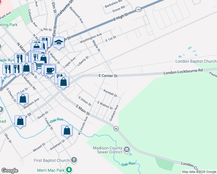 map of restaurants, bars, coffee shops, grocery stores, and more near 132 Terry Lee Court in London