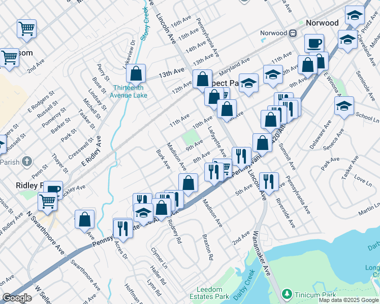 map of restaurants, bars, coffee shops, grocery stores, and more near 816 Prospect Avenue in Prospect Park