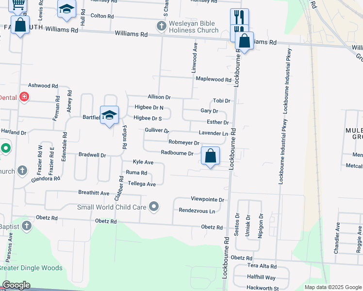 map of restaurants, bars, coffee shops, grocery stores, and more near 991 Robmeyer Drive in Columbus