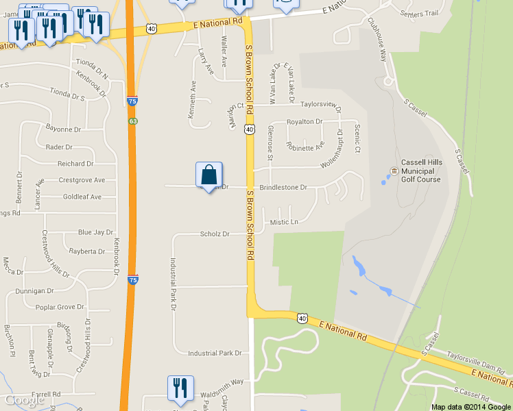 map of restaurants, bars, coffee shops, grocery stores, and more near 643 Cassel Creek Drive in Vandalia