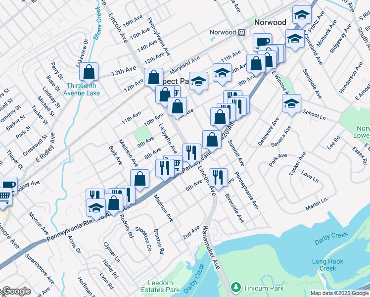 map of restaurants, bars, coffee shops, grocery stores, and more near 700 Lincoln Avenue in Prospect Park