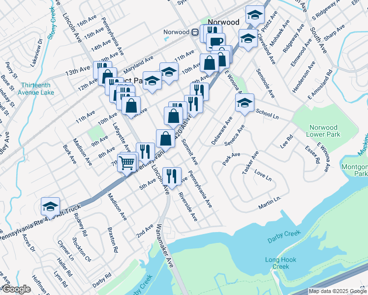 map of restaurants, bars, coffee shops, grocery stores, and more near 520 Summit Avenue in Prospect Park