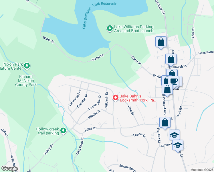 map of restaurants, bars, coffee shops, grocery stores, and more near 41 Woodland Drive in Jacobus