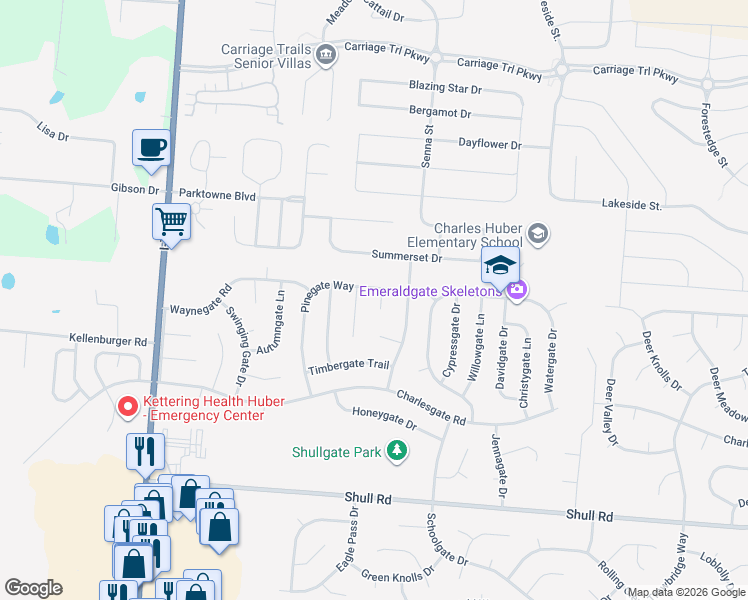 map of restaurants, bars, coffee shops, grocery stores, and more near 8988 Cedargate Place in Dayton