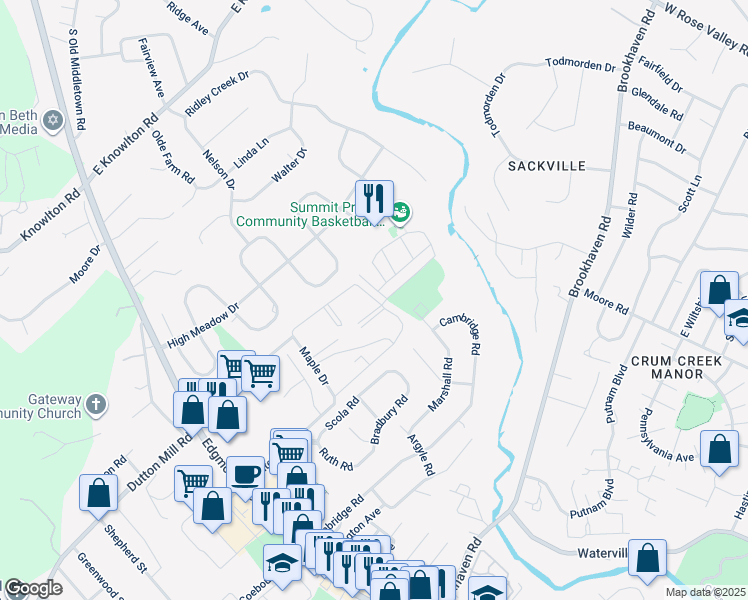 map of restaurants, bars, coffee shops, grocery stores, and more near 5200 Hilltop Drive in Brookhaven