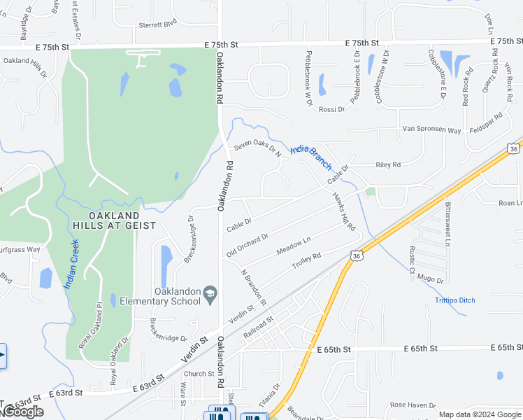 map of restaurants, bars, coffee shops, grocery stores, and more near 11920 Cable Dr in Indianapolis