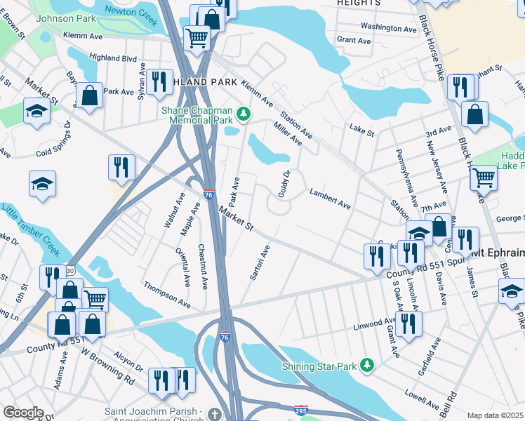 map of restaurants, bars, coffee shops, grocery stores, and more near 134 Edwards Drive in Gloucester City