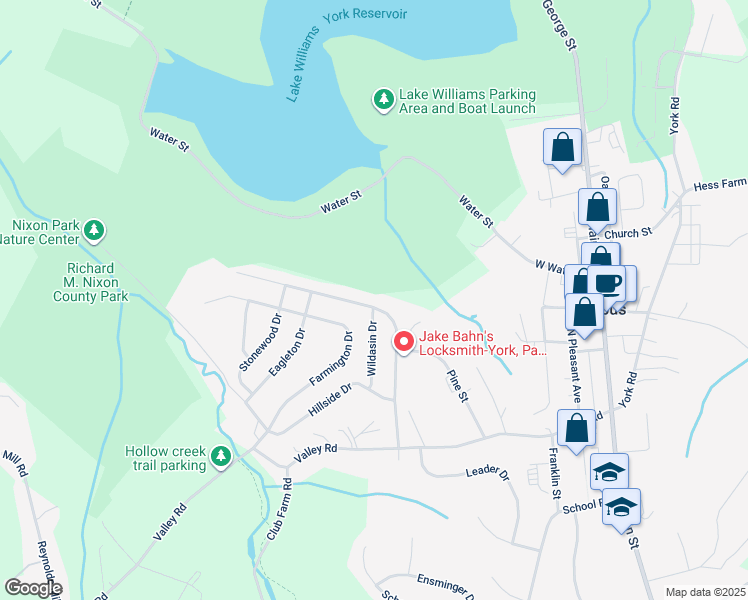 map of restaurants, bars, coffee shops, grocery stores, and more near 41 Woodland Drive in Jacobus
