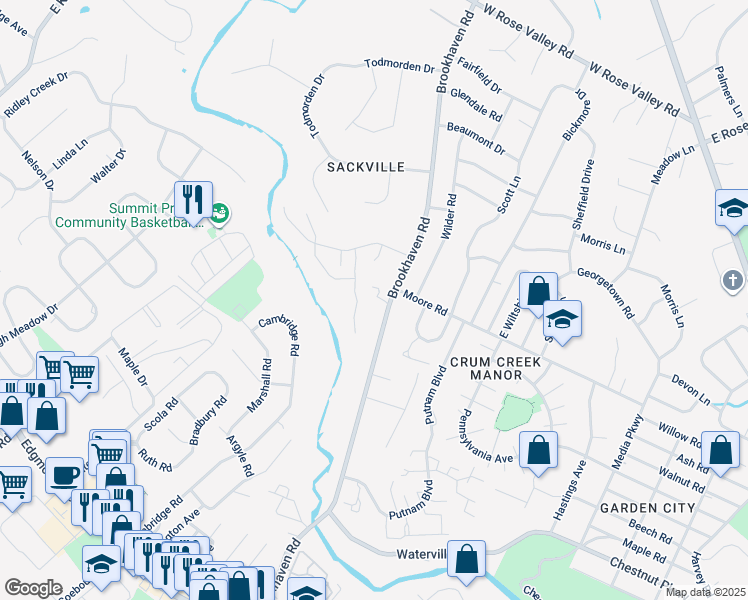 map of restaurants, bars, coffee shops, grocery stores, and more near 707 Brookhaven Road in Delaware County