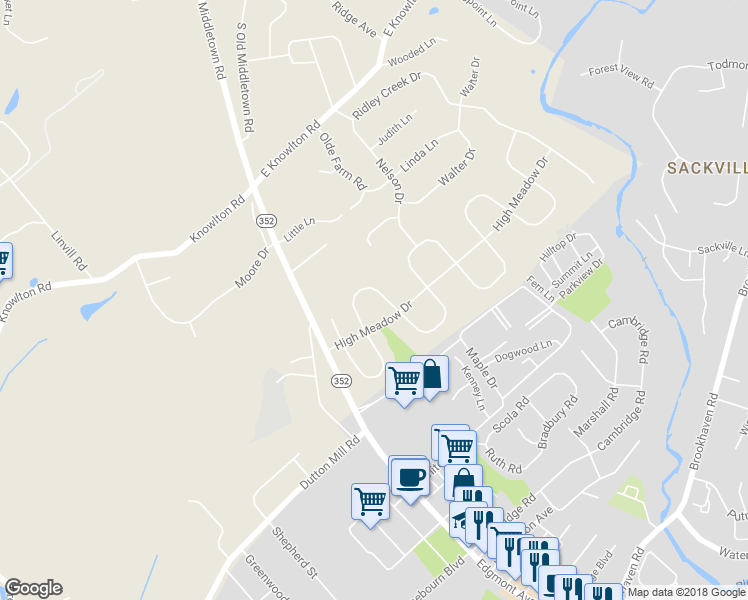 map of restaurants, bars, coffee shops, grocery stores, and more near 119 Meadowburn Lane in Media