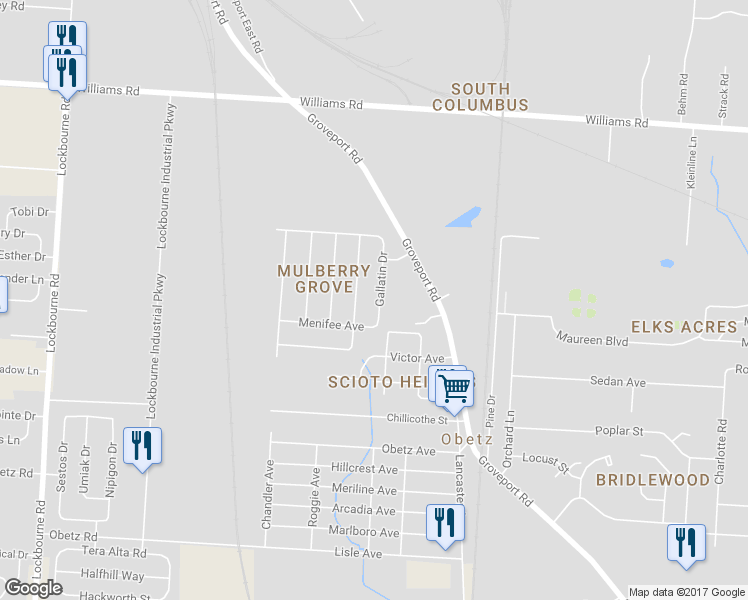 map of restaurants, bars, coffee shops, grocery stores, and more near 4085 Gallatin Drive in Obetz