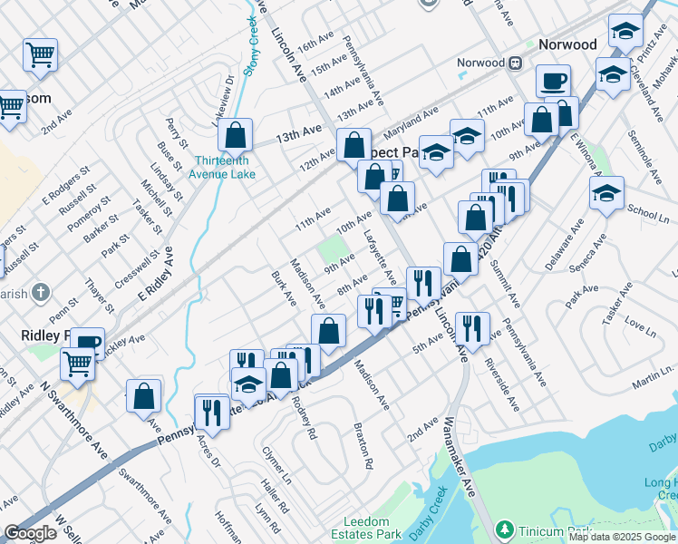 map of restaurants, bars, coffee shops, grocery stores, and more near 816 Prospect Avenue in Prospect Park