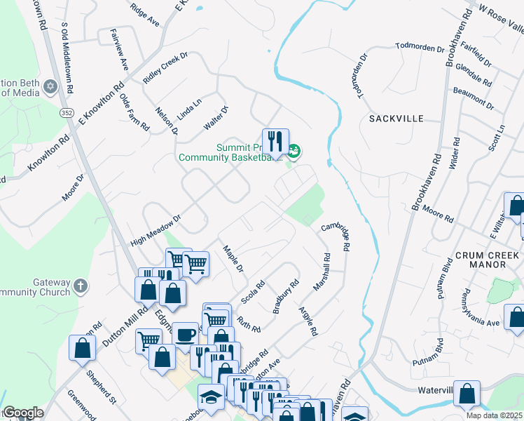 map of restaurants, bars, coffee shops, grocery stores, and more near 5200 Hilltop Drive in Brookhaven