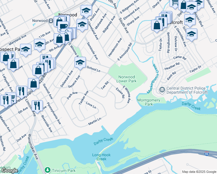 map of restaurants, bars, coffee shops, grocery stores, and more near 503 Devon Road in Norwood