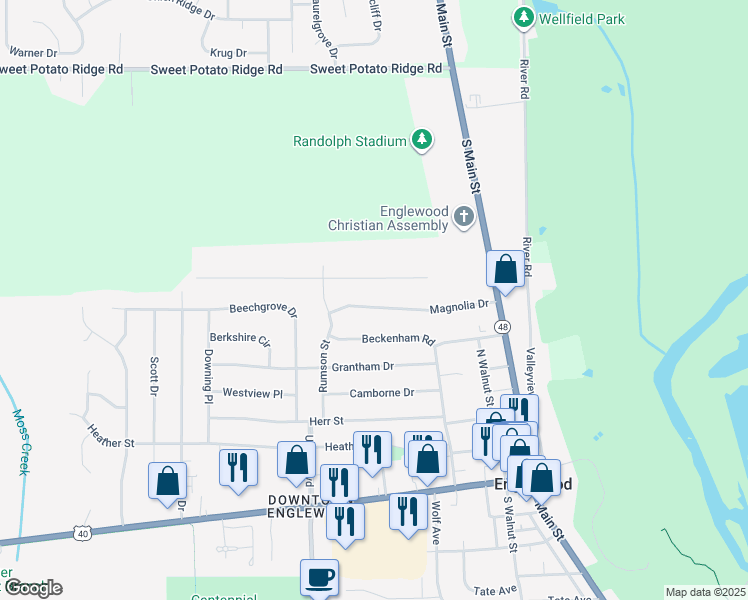 map of restaurants, bars, coffee shops, grocery stores, and more near 321 Magnolia Drive in Englewood