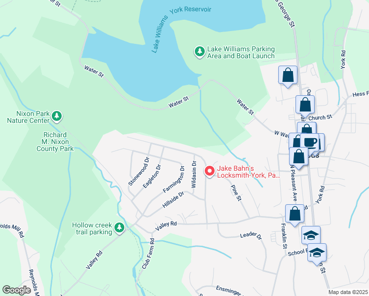 map of restaurants, bars, coffee shops, grocery stores, and more near 117 Woodland Drive in Jacobus