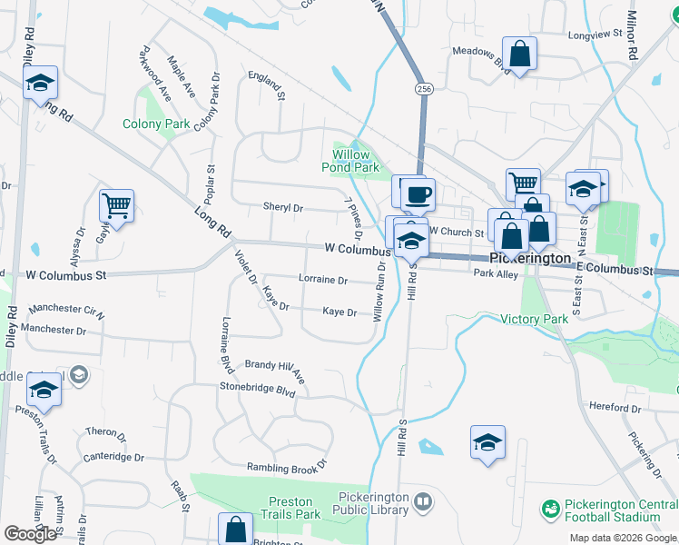 map of restaurants, bars, coffee shops, grocery stores, and more near 330 Lorraine Drive in Pickerington
