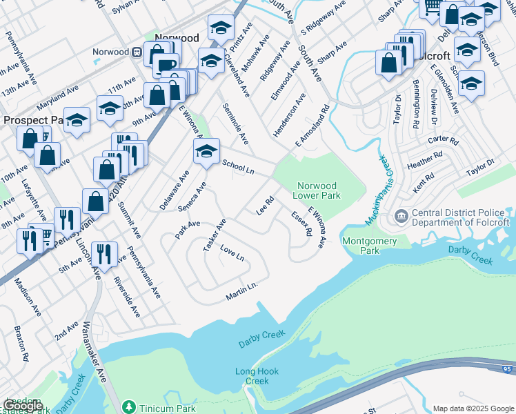 map of restaurants, bars, coffee shops, grocery stores, and more near 523 Lee Road in Norwood