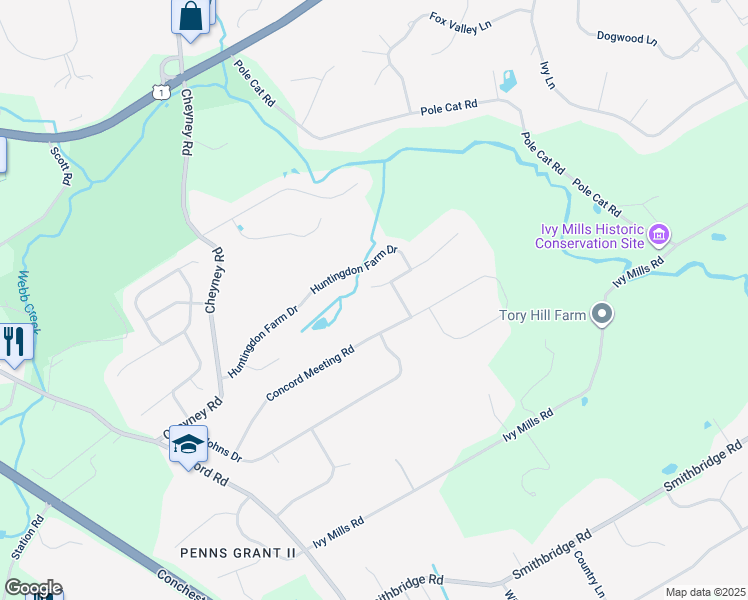 map of restaurants, bars, coffee shops, grocery stores, and more near 5 Big Woods Drive West in Delaware County