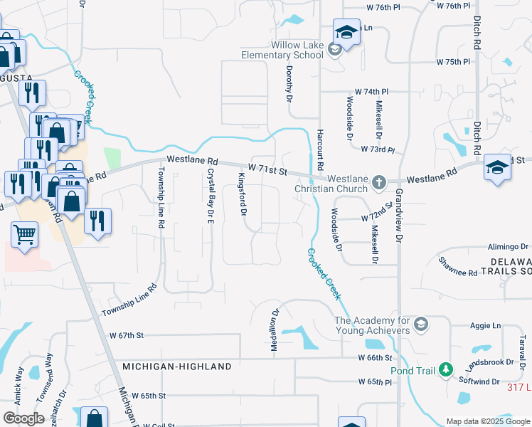 map of restaurants, bars, coffee shops, grocery stores, and more near 7162-7298 Shrewsbury Ln in Indianapolis
