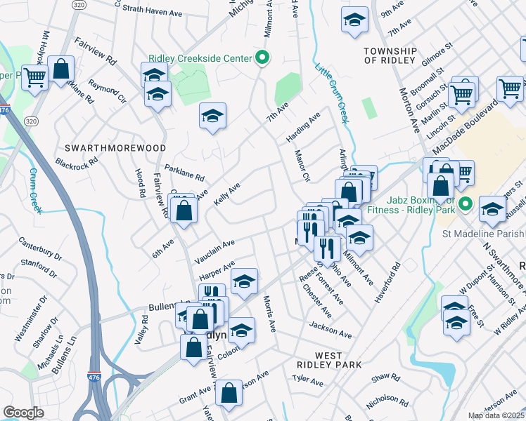 map of restaurants, bars, coffee shops, grocery stores, and more near 915 Eisenhower Avenue in Woodlyn