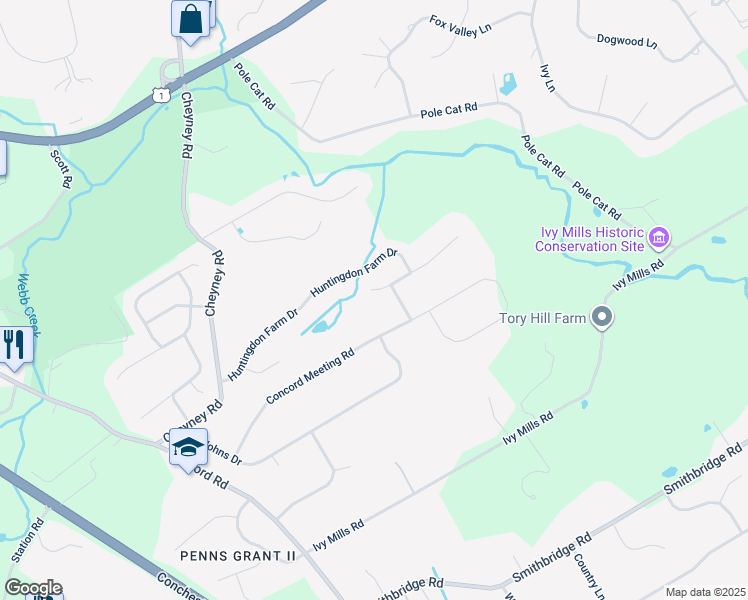 map of restaurants, bars, coffee shops, grocery stores, and more near 5 Big Woods Drive West in Delaware County