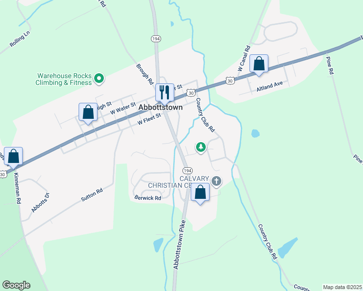 map of restaurants, bars, coffee shops, grocery stores, and more near 16 Heights Court in Abbottstown