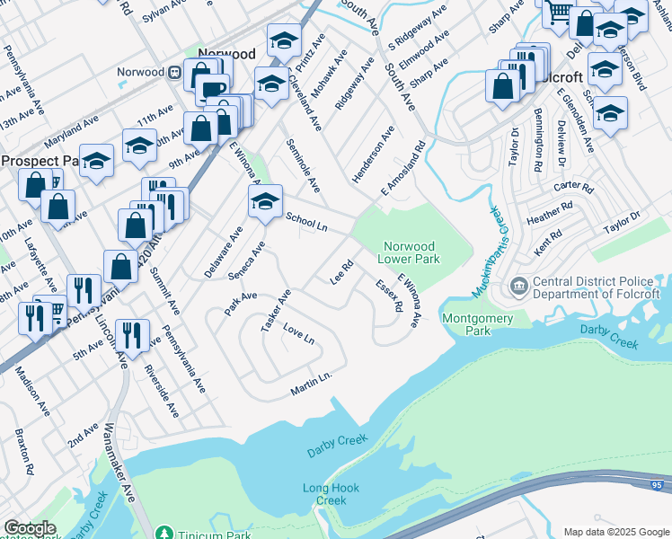 map of restaurants, bars, coffee shops, grocery stores, and more near 519 Lee Road in Norwood