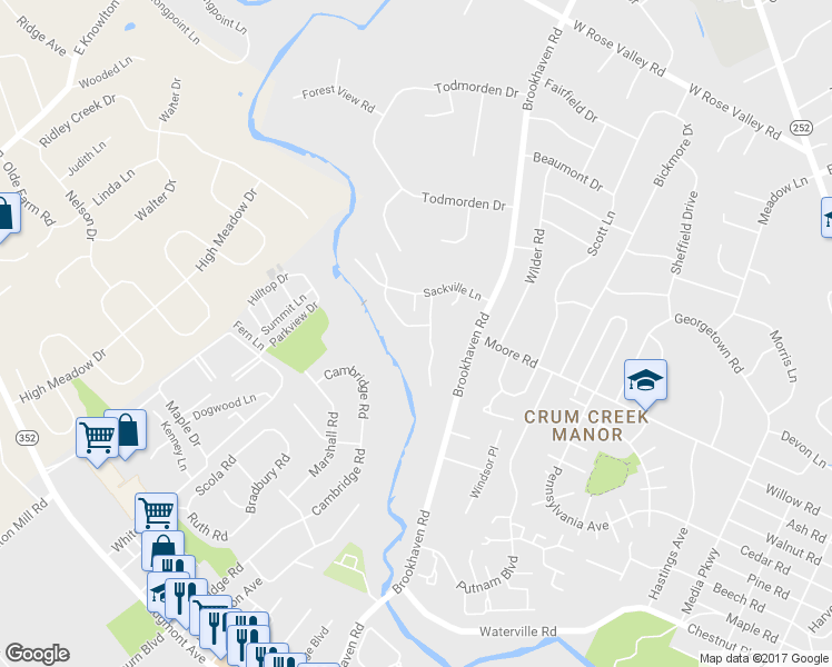 map of restaurants, bars, coffee shops, grocery stores, and more near 222 Hillsboro Mills Lane in Nether Providence Township