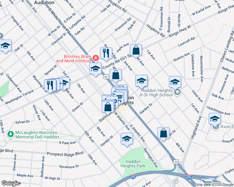 map of restaurants, bars, coffee shops, grocery stores, and more near 120 White Horse Pike in Haddon Heights