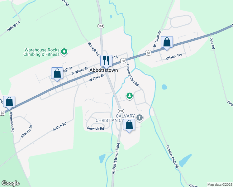 map of restaurants, bars, coffee shops, grocery stores, and more near 16 Heights Court in Abbottstown