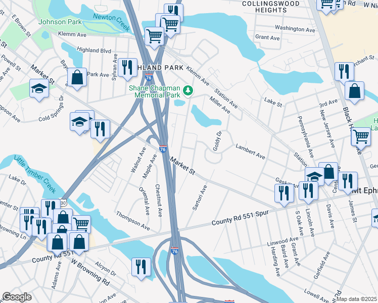 map of restaurants, bars, coffee shops, grocery stores, and more near 1506 Gaskill Avenue in Gloucester City