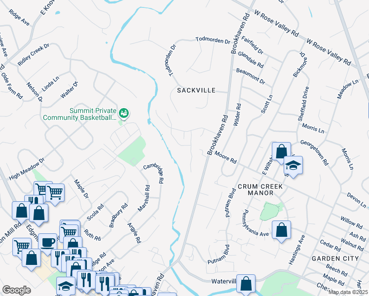 map of restaurants, bars, coffee shops, grocery stores, and more near 222 Hillsboro Mills Lane in Nether Providence Township