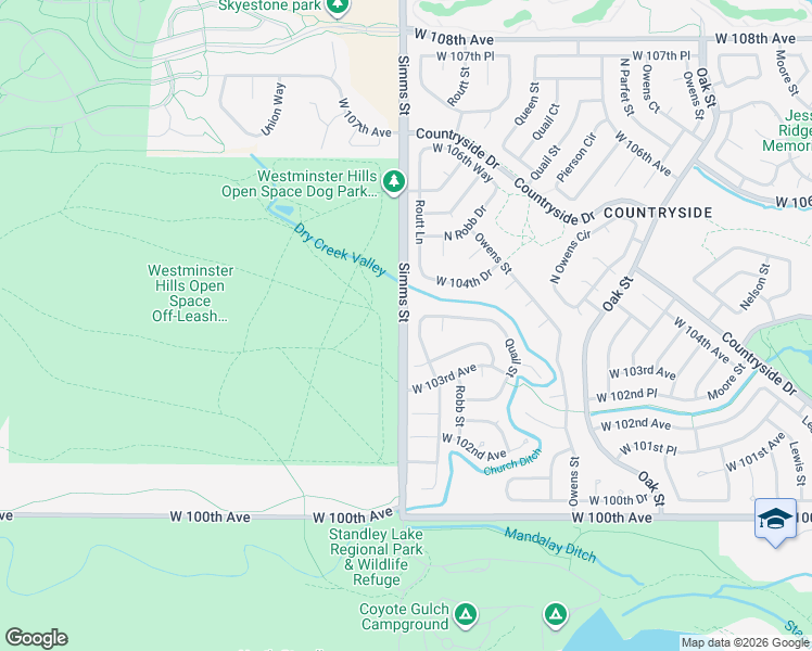 map of restaurants, bars, coffee shops, grocery stores, and more near 10321 Routt Street in Westminster