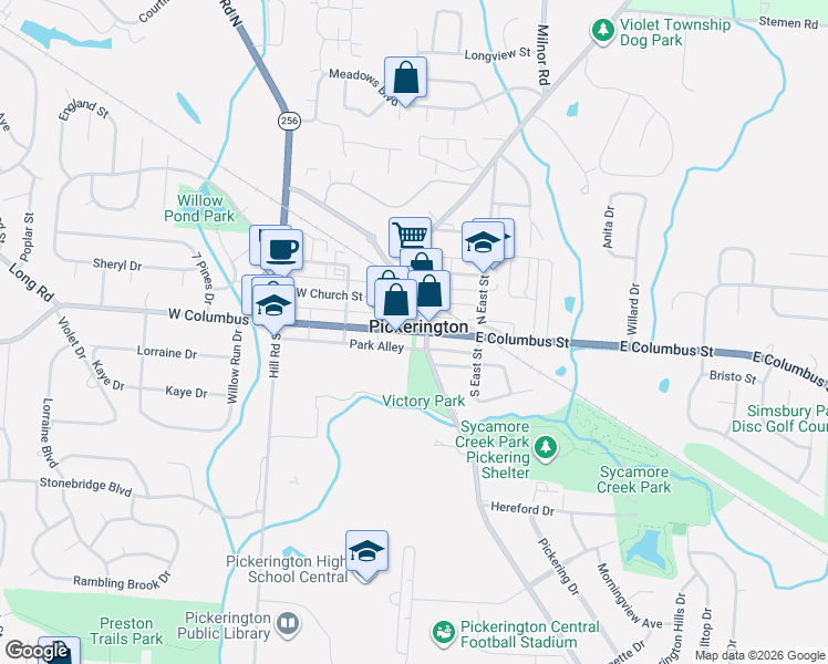 map of restaurants, bars, coffee shops, grocery stores, and more near in Pickerington