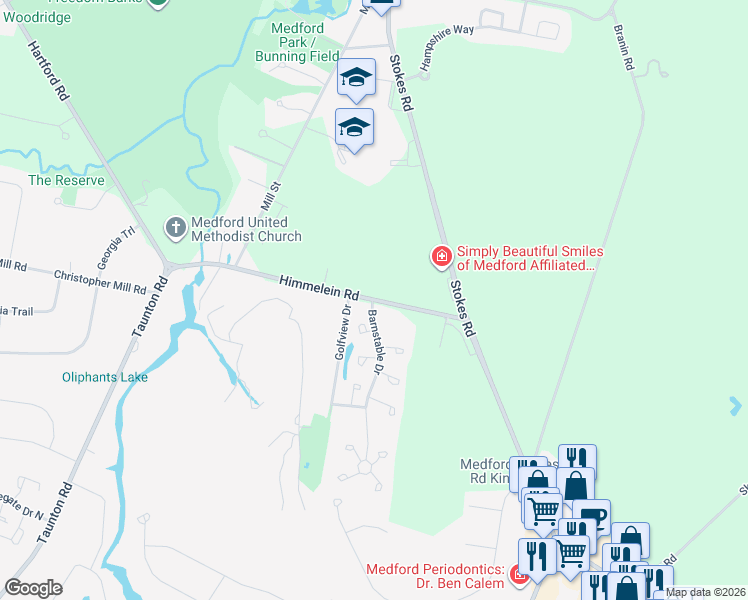 map of restaurants, bars, coffee shops, grocery stores, and more near 148 Himmelein Road in Medford