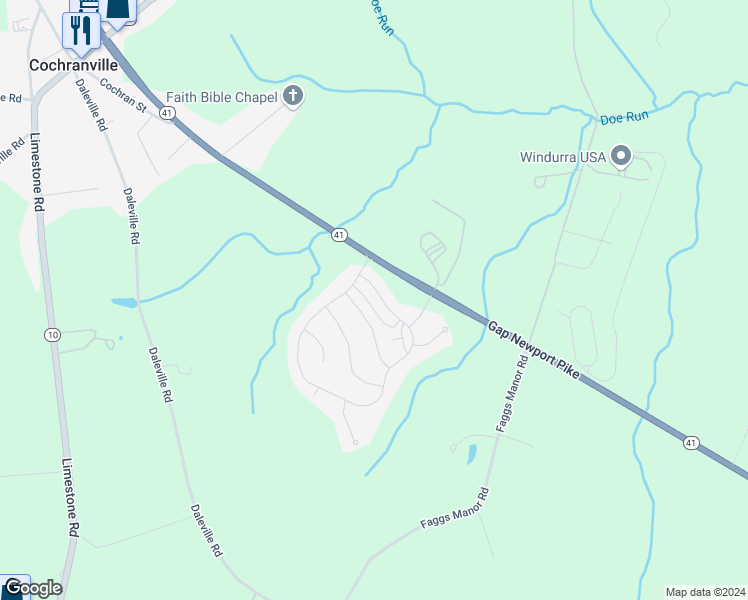map of restaurants, bars, coffee shops, grocery stores, and more near 417 Laurel Ridge Path in Cochranville
