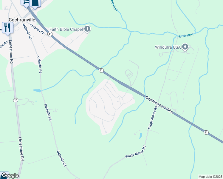 map of restaurants, bars, coffee shops, grocery stores, and more near 417 Laurel Ridge Path in Cochranville