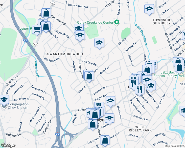 map of restaurants, bars, coffee shops, grocery stores, and more near 701 7th Avenue Circle in Swarthmore