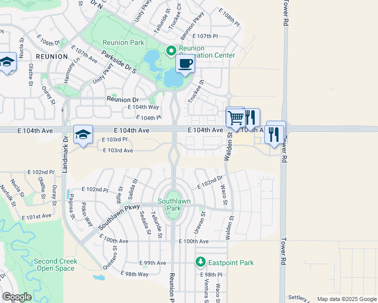 map of restaurants, bars, coffee shops, grocery stores, and more near 10293 Uravan Street in Commerce City