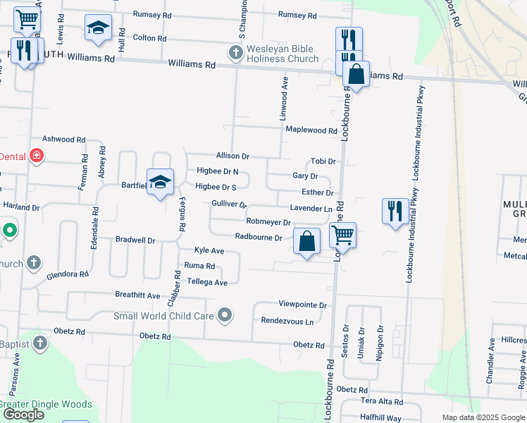 map of restaurants, bars, coffee shops, grocery stores, and more near 991 Robmeyer Drive in Columbus