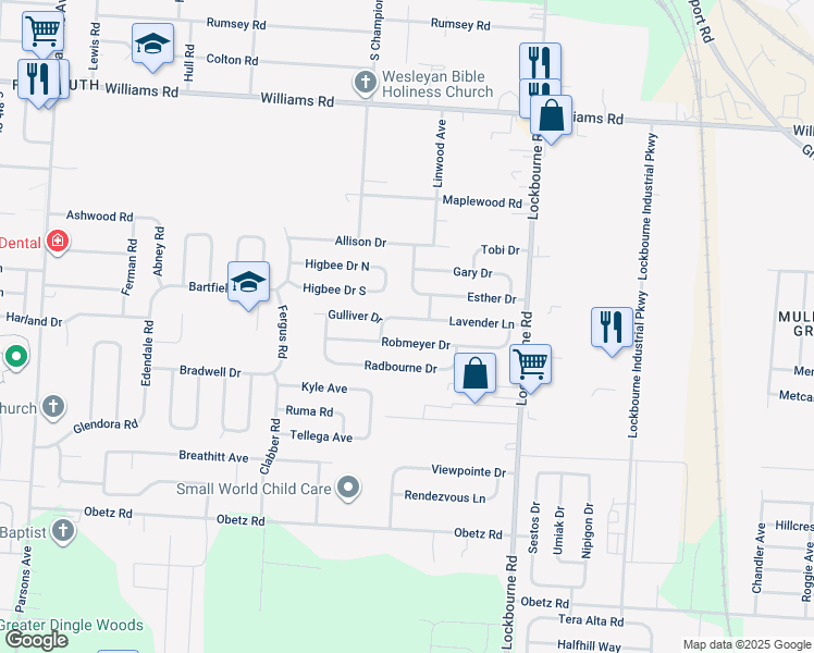 map of restaurants, bars, coffee shops, grocery stores, and more near 991 Robmeyer Drive in Columbus