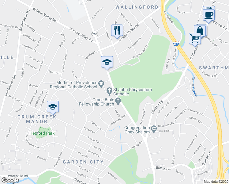 map of restaurants, bars, coffee shops, grocery stores, and more near 650 South Providence Road in Nether Providence Township