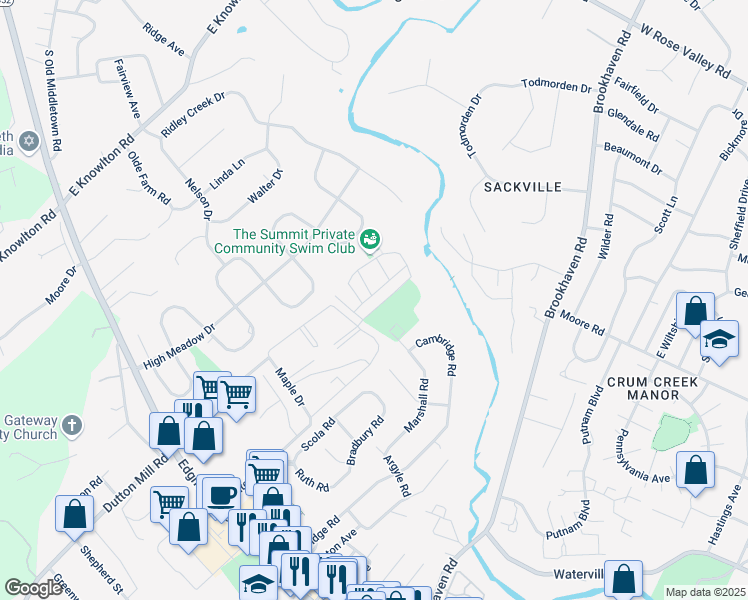 map of restaurants, bars, coffee shops, grocery stores, and more near 6222 Hilltop Drive in Brookhaven