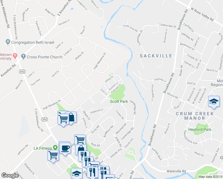 map of restaurants, bars, coffee shops, grocery stores, and more near 6211 Hilltop Drive in Brookhaven