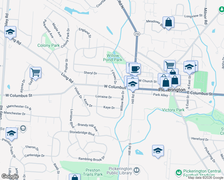 map of restaurants, bars, coffee shops, grocery stores, and more near 330 Lorraine Drive in Pickerington