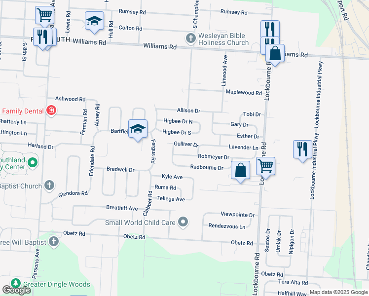 map of restaurants, bars, coffee shops, grocery stores, and more near 855 Robmeyer Drive in Columbus